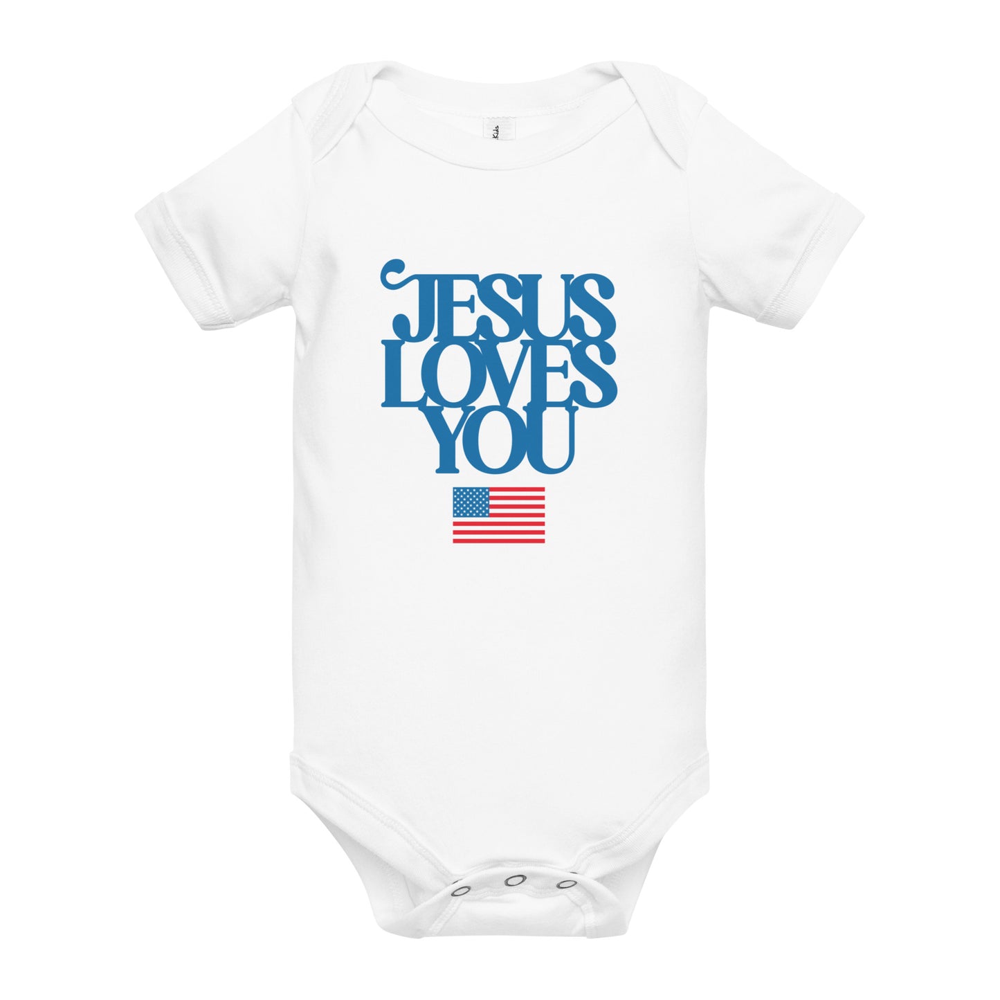 Jesus Loves You (USA Flag) - Baby short sleeve one piece